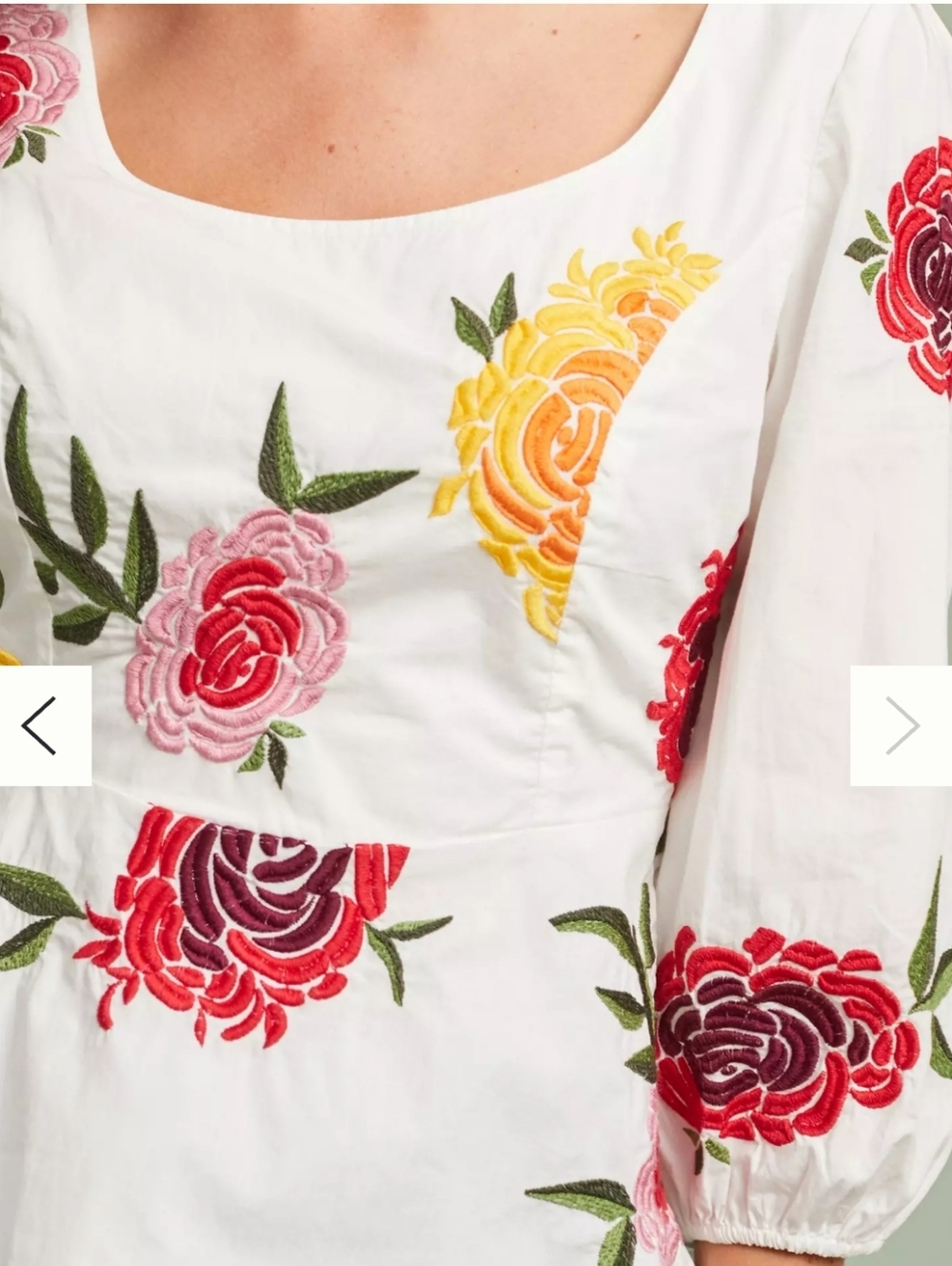 Maeve by Anthropologie Womens Boho White Petal-Embroidered Poplin Blouse Sz 14 - Picture 3 of 9